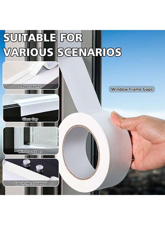 با لوف شريط نافذة مقاوم للرياح أبيض لفصل الشتاء، 2 بوصة × 65.5 قدم شريط عزل الطقس، شريط ختم نافذة بدون بقايا لعزل المسودات، فيلم شريط ختم لحماية الأبواب والزجاج من الهواء البارد - Image 5