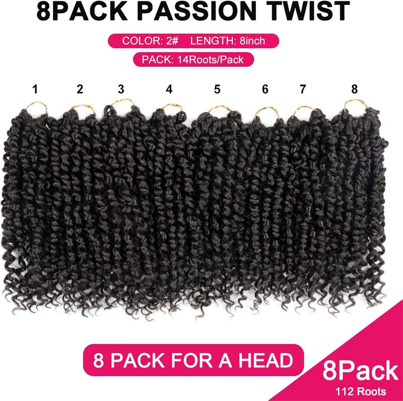 NAYOO Passion Twist Hair - 8 Packs 8 Inch Passion Twist Crochet Hair For Black Women, Crochet Pretwisted Curly Hair Passion Twists Synthetic Braiding Hair Extensions(8 Inch 8 Packs, #2) - Image 4