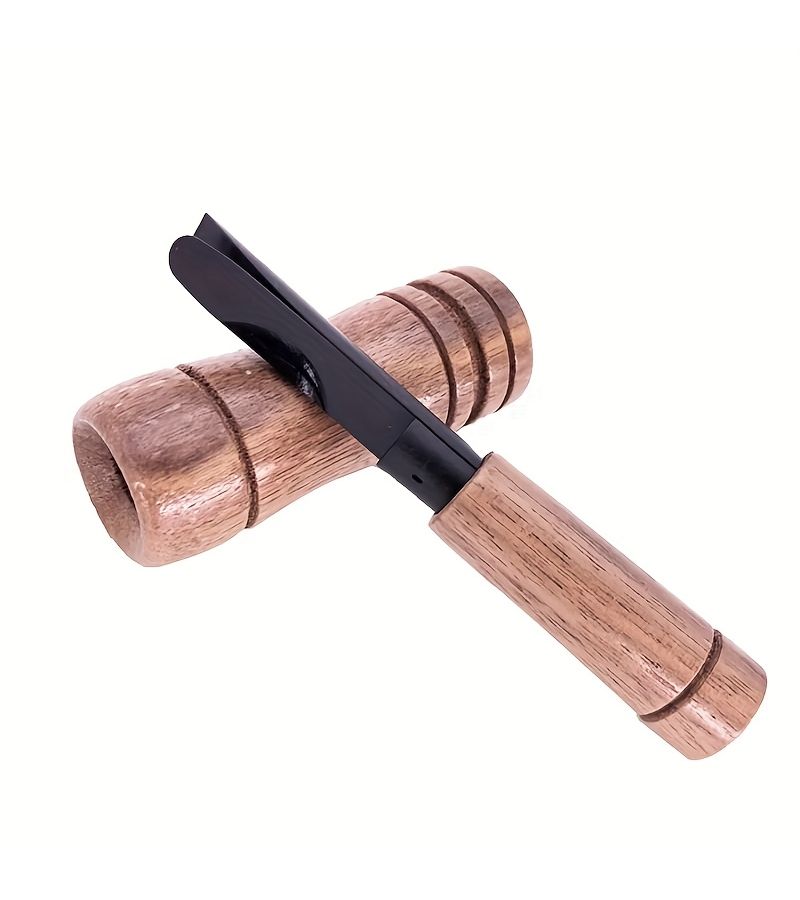 Hand Carved Walnut Mallard Goose Whistle Wood Color Double Reed Hunting Decoy - Image 1