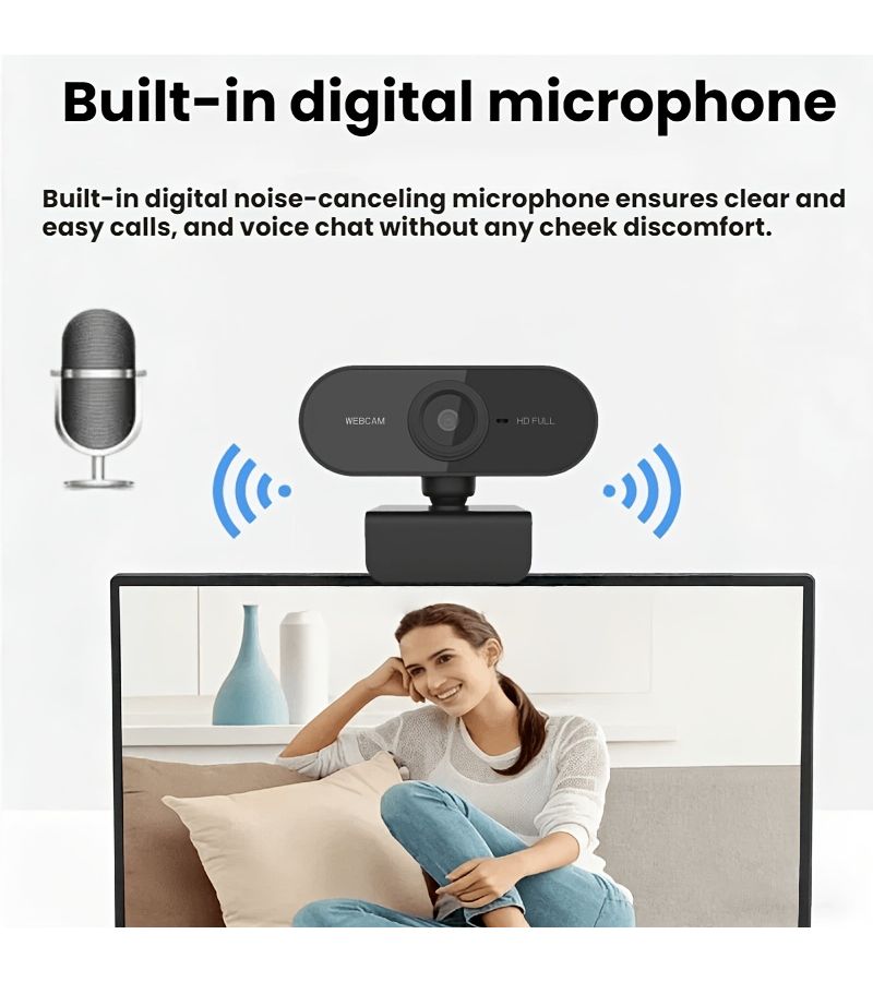 Black 1080P HD USB Webcam With Privacy Cover Noise Cancelling Mic For Online Courses Gaming - Image 4