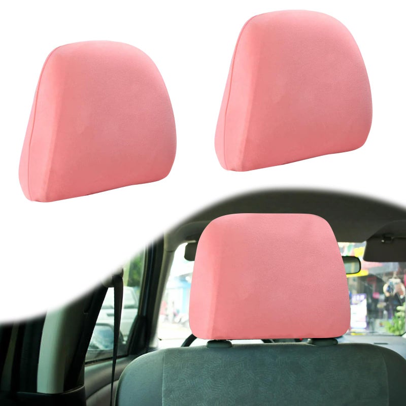 BFXM 2Pcs Car Seat Headrest Cover Car Accessories Flexible Car Headrest Covers Reusable AntiDirty Headrest Protector Universal for Cars Vans Trucks Pink - Image 3