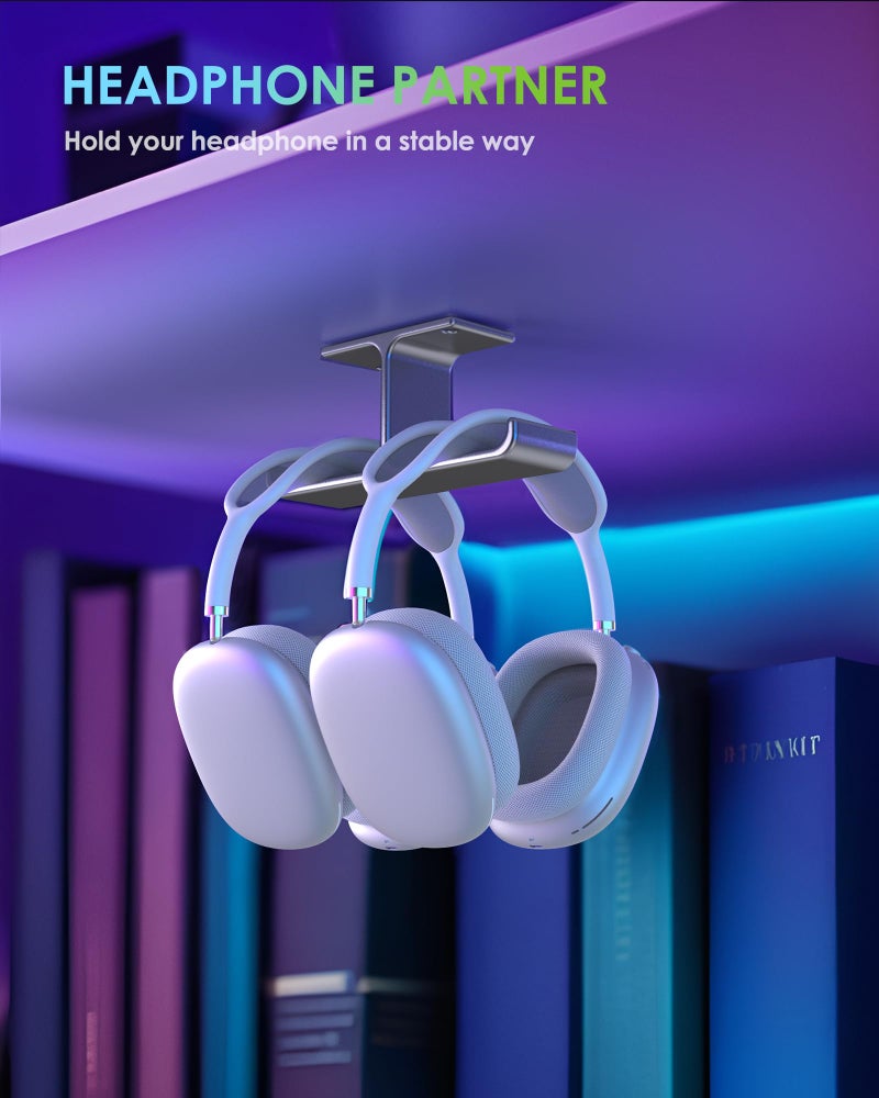 6amLifestyle All Aluminum Headset Headphone Stand Hanger Under Desk Designed [Patented] Headphone Holder Hook by Strong Adhesive & Screws,PC Gaming Accessories Compatible with PC Gaming DJ Headsets,Silver - Image 3