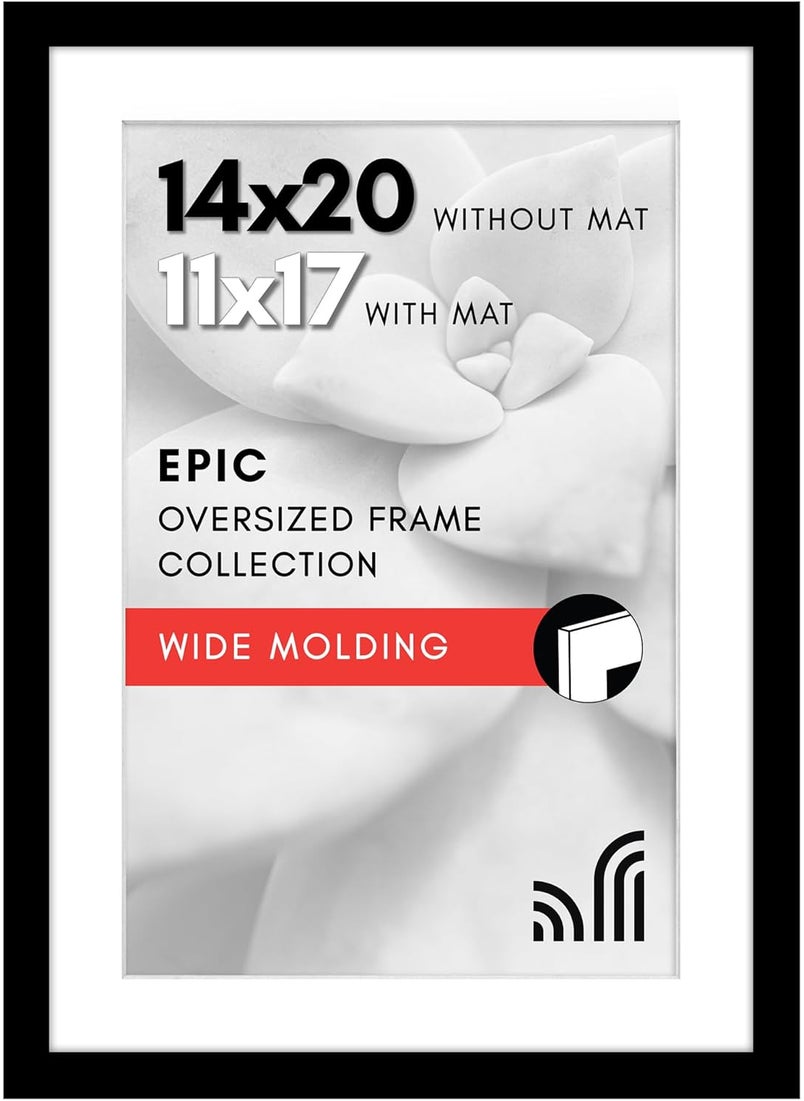 Americanflat Americanflat 14x20 Picture Frame with Polished Plexiglass  Use as 11x17 Frame with Mat or Display 14x20 Photo Without Mat  Epic Collection  Wide Picture Frames for Wall Display  Black  - Image 1