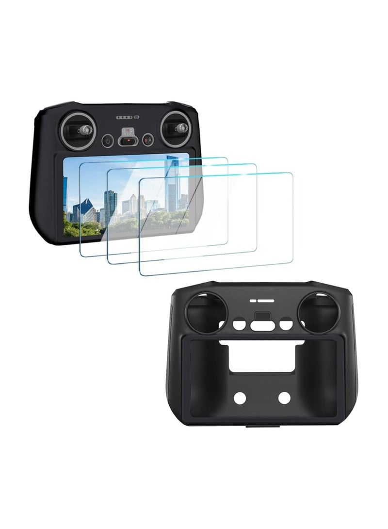 Screen Protector (3+1 Pack) Compatible with DJI Mini 3 / Mini 3 Pro, Mavic 3 RC Remote Controller, Tempered Glass Film Scratch Resistant HD Full Coverage and Soft Protective Silicone Case - Image 1