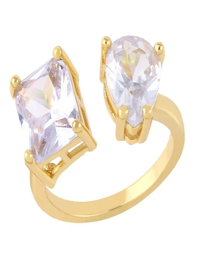 OIDIMS Crystal Zircon Open Ring for Women Stainless Steel Gold-Tone Plated Engagement Wedding Adjustable Middle Bands Cubic Zirconia Statement Birthstone Rings Anniversary Birthday Jewelry Gift (Clear) - Image 1