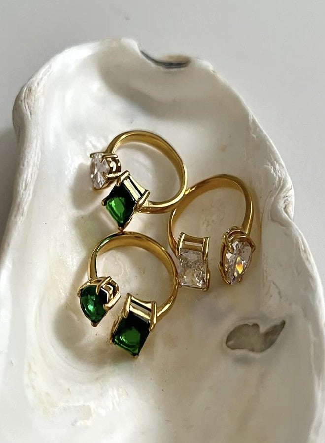 OIDIMS Crystal Zircon Open Ring for Women Stainless Steel Gold-Tone Plated Engagement Wedding Adjustable Middle Bands Cubic Zirconia Statement Birthstone Rings Anniversary Birthday Jewelry Gift (Clear) - Image 3