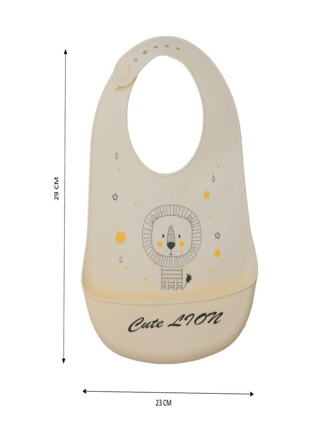 Yellow Bee Silicone Lion Print Bib with Crumb Catcher and Adjustable Closure for Boys, Cream, 6-36 Months - Image 5
