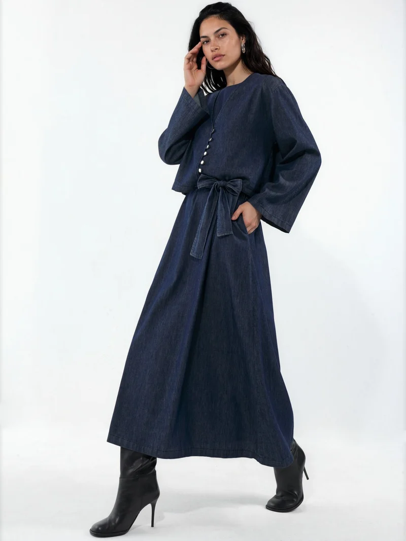 Denim Jacket & Maxi Dress Two-Piece Set