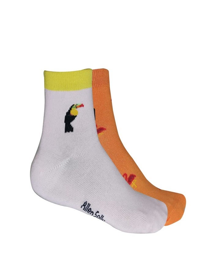 Allen Solly Girl's Ankle Length Toucan Bird, Flamingo Character Socks (Pack of 2) Light Orange & Baby Pink - 12 to 14 Years - Image 1