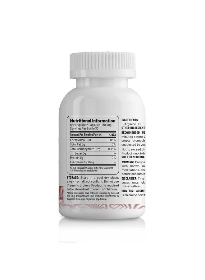 Unived L-Arginine 1300mg | Supports Heart Function, Nitric Oxide Production, and Optimal Blood Flow - 60 Vegan Capsules - Image 2