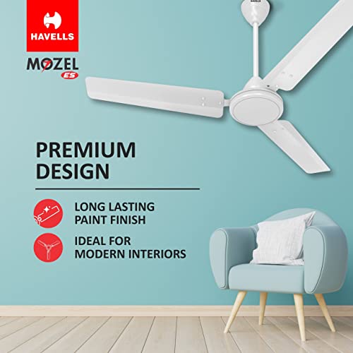 Havells 1200mm Mozel ES Ceiling Fan | Best in class base fan,High Air Delivery, Energy Saving, 100% Pure Copper Motor | 2 Year Warranty | (Pack of 1, Elegant White) - Image 4