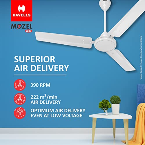 Havells 1200mm Mozel ES Ceiling Fan | Best in class base fan,High Air Delivery, Energy Saving, 100% Pure Copper Motor | 2 Year Warranty | (Pack of 1, Elegant White) - Image 3