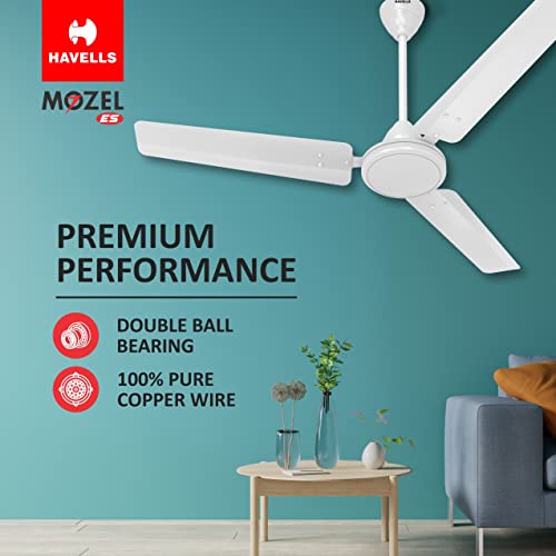 Havells 1200mm Mozel ES Ceiling Fan | Best in class base fan,High Air Delivery, Energy Saving, 100% Pure Copper Motor | 2 Year Warranty | (Pack of 1, Elegant White) - Image 5