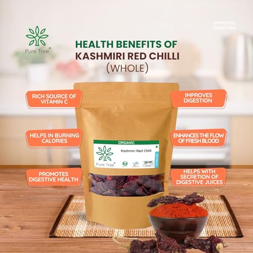 Pure Tree Certified Organic Kashmiri Lal Mirch | 200 Gram | Red Chilli Whole | Sabut Lal Mirch | Kashmiri Chilli Lal Mirch Whole Strong Smoky Spice | Dry Red Chilli Whole - Image 3
