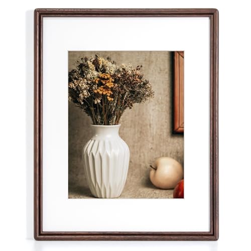 RICHFOCUS 11X14 Picture Frame, Natural Solid Walnut Wood Picture Frame with High Tempered Glass, Handcrafted Rounded Corner 11 by 14 Wooden Frame Matted to 8x10 Photo for Horizontal or Vertical Wall Mounting - Image 1