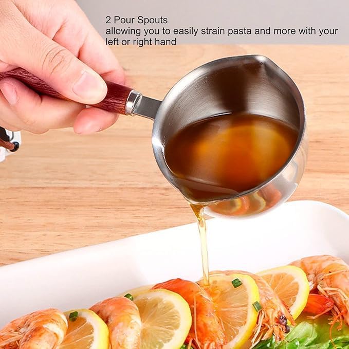Valajogi304 Stainless Steel for Coffee Small Saucepan Heating Cookware Soup Wamer Pan with Heat Resistand Wooden Butter Warmer Pot Mini Milk Corrosion Resistant Comfortable Handle 200ML - Image 3
