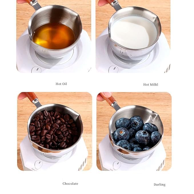 Valajogi304 Stainless Steel for Coffee Small Saucepan Heating Cookware Soup Wamer Pan with Heat Resistand Wooden Butter Warmer Pot Mini Milk Corrosion Resistant Comfortable Handle 200ML - Image 5