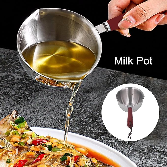 Valajogi304 Stainless Steel for Coffee Small Saucepan Heating Cookware Soup Wamer Pan with Heat Resistand Wooden Butter Warmer Pot Mini Milk Corrosion Resistant Comfortable Handle 200ML - Image 4