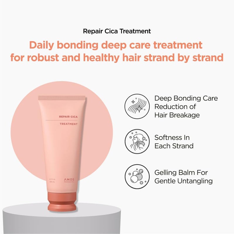 amos PROFESSIONAL قناع الشعر الاحترافي من AMOS لإصلاح الشعر Cica | يصلح، يقوي، ويغذي الأطراف المتقصفة والتكسر، يعكس تلف الشعر الناتج عن التبييض، اللون، والخدمات الكيميائية، 6.7 أونصة سائلة - Image 3