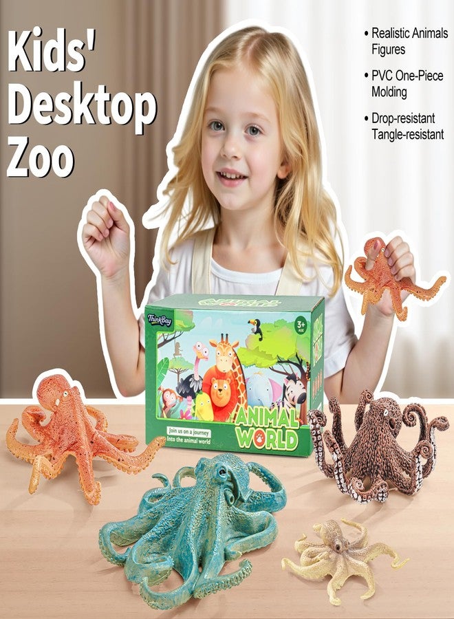 THINKBAY 4PCS Octopus Figurines Sea Animal Toys,Plastic Ocean Animals Toys Figures, Realistic Soft Sea Creatures Toys for Kids Boys Girls - Birthday Gifts for Kids Cake Toppers Decoration - Image 2