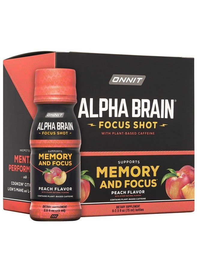 أونيت مكمل ONNIT Alpha Brain Focus Energy Shot - مشروب معزز للطاقة والتركيز والمزاج والتوتر والدماغ - بنكهة الخوخ (2.5 أونصة سائلة، 6 قطع) - Image 1
