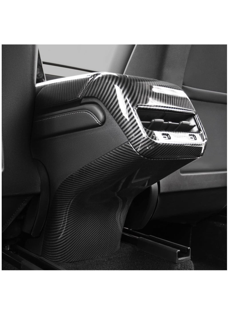 Rear Air Conditioning Vent Cover for Tesla Model 3 & Model Y, Glossy Carbon Fiber Pattern Trim, Anti-Kick Cover Protector for Tesla Accessories. - Image 1