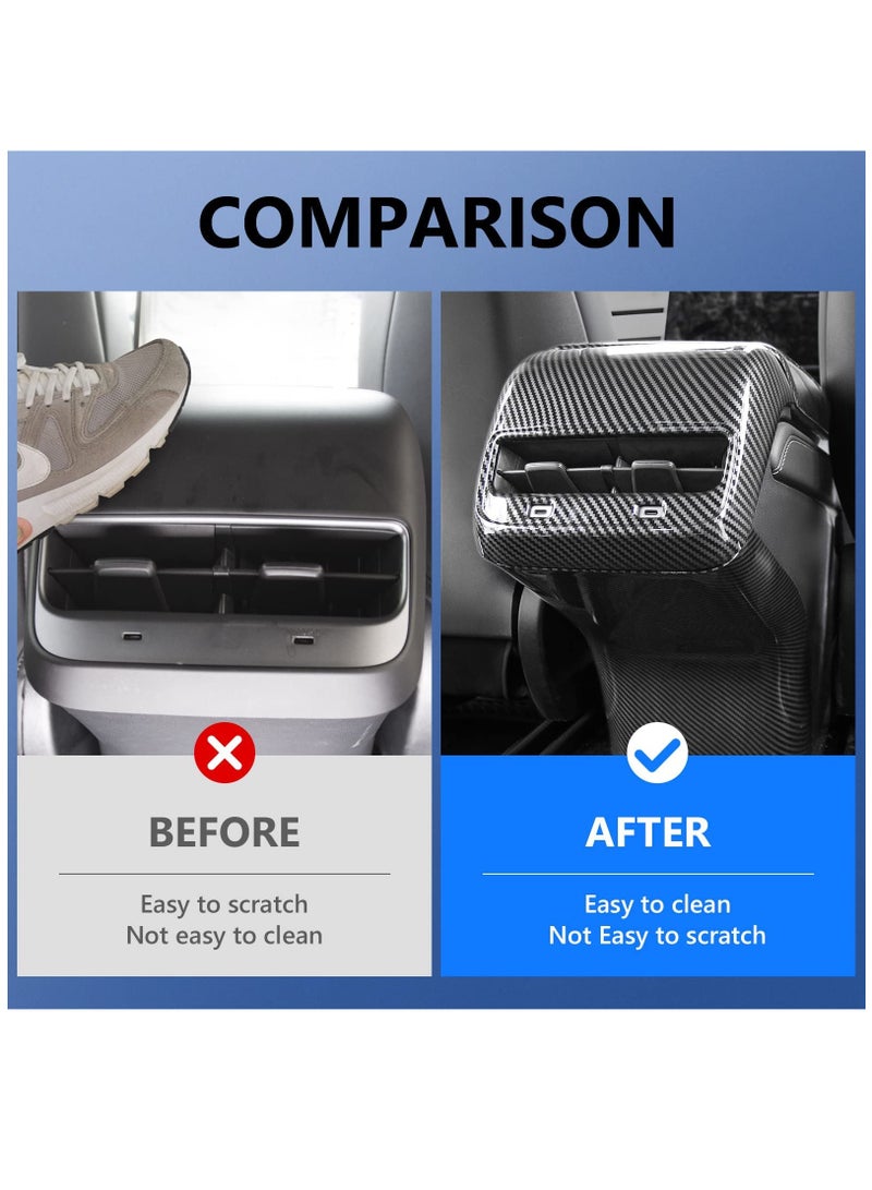 Rear Air Conditioning Vent Cover for Tesla Model 3 & Model Y, Glossy Carbon Fiber Pattern Trim, Anti-Kick Cover Protector for Tesla Accessories. - Image 4