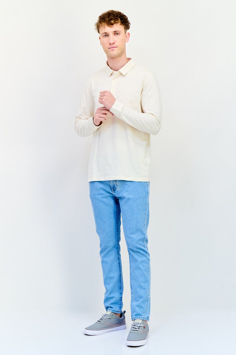 Celio Men Regular Fit Solid Long Sleeves Polo Shirt, Off White - Image 4