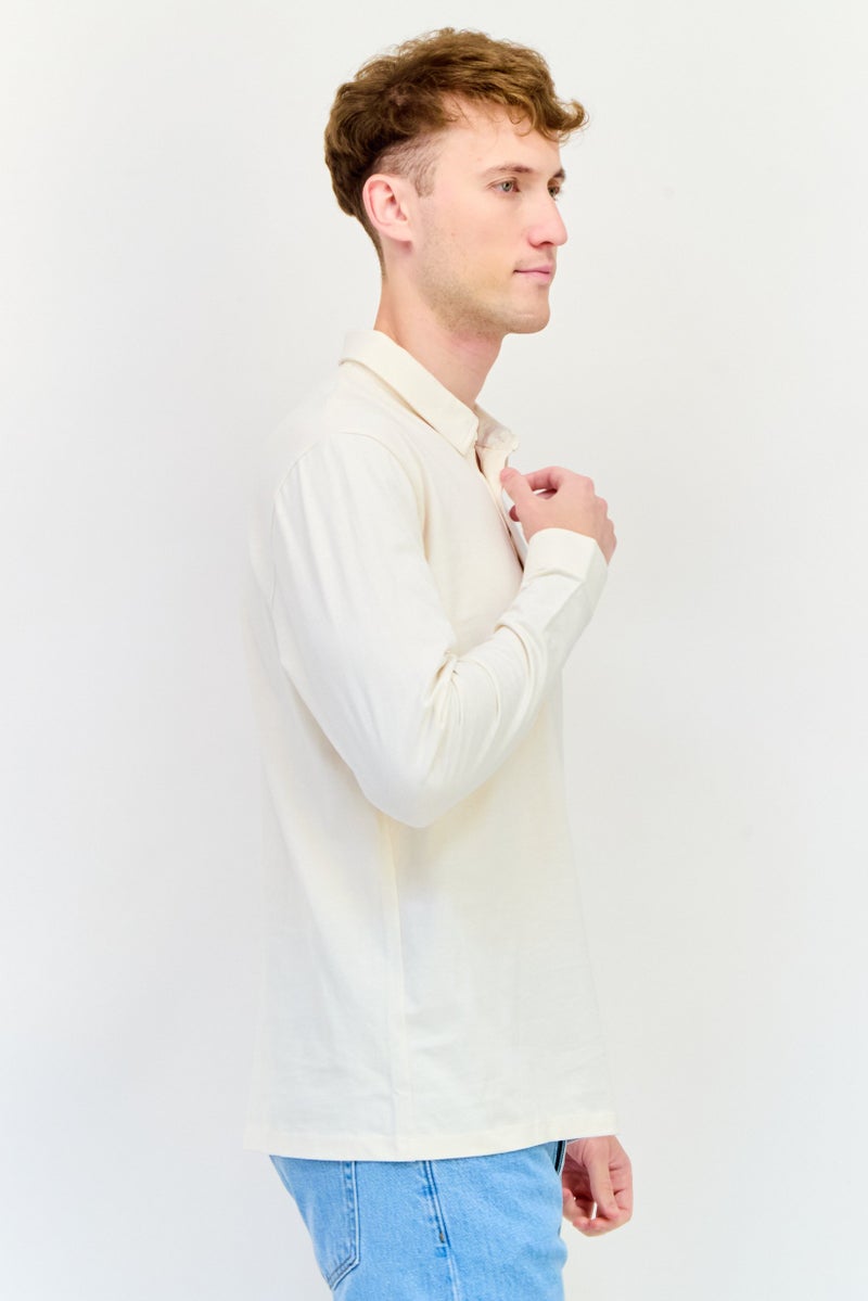 Celio Men Regular Fit Solid Long Sleeves Polo Shirt, Off White - Image 2