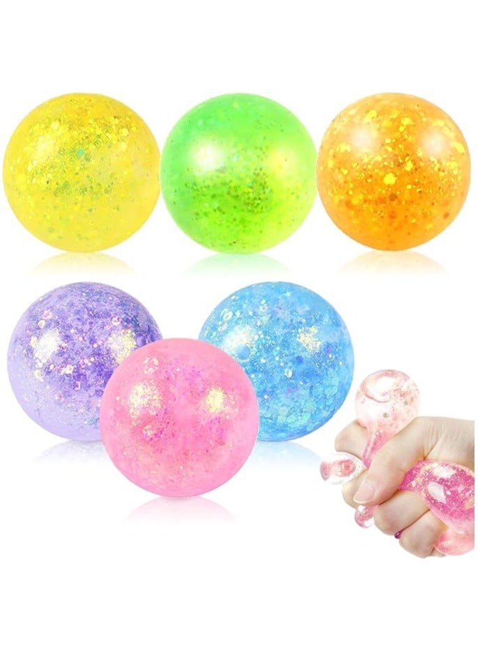 6 Pcs Stress Ball Sensory Toys, Stretchy Soft Squishy Toys, Hand Exercise Ball, Fidget Toys with Sequin Stress Relief for Boys, Girls, Kids, Adults - Image 1