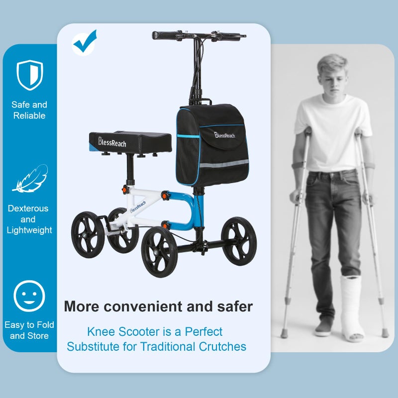 BlessReach Knee Scooterï¼ŒKnee Scooter for Adults for Foot Surgeryï¼ŒKnee Walker for Foot Injuries Compact Crutch Alternative with Dual Braking System (Blue) - Image 4