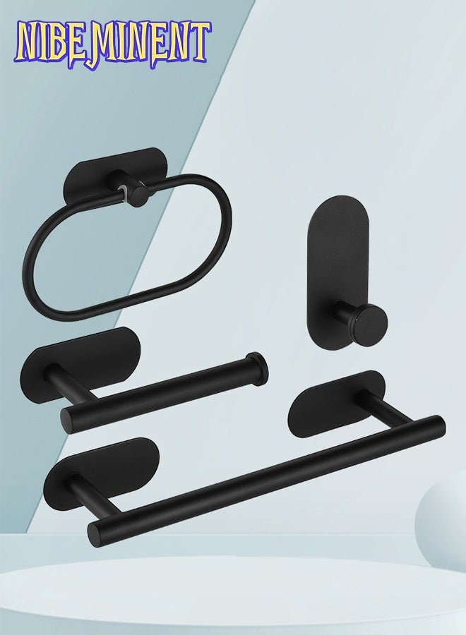 NIBEMINENT 4 - Pieces Matte Black Bathroom Hardware Set, Includes Adhesive Toilet Paper Holder, Adhesive Hand Towel Bar, Adhesive Robe Towel Hook, Bathroom Accessories Kit - Image 2
