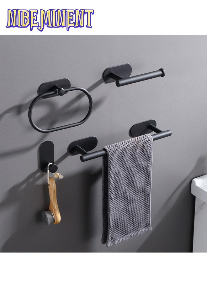 NIBEMINENT 4 - Pieces Matte Black Bathroom Hardware Set, Includes Adhesive Toilet Paper Holder, Adhesive Hand Towel Bar, Adhesive Robe Towel Hook, Bathroom Accessories Kit - Image 1