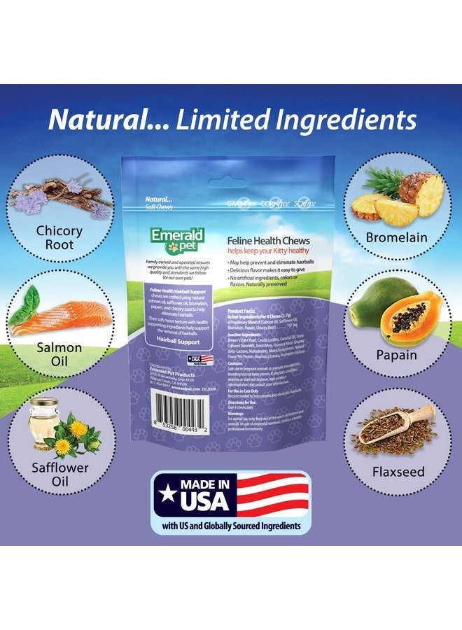 Emerald Pet Feline Health Chews Hairball Support - Natural Grain Free Feline Hairball Control Chews - Hairball Control Cat Supplements for Hairball Prevention and Elimination - Made in USA, 2.5 oz - Image 5