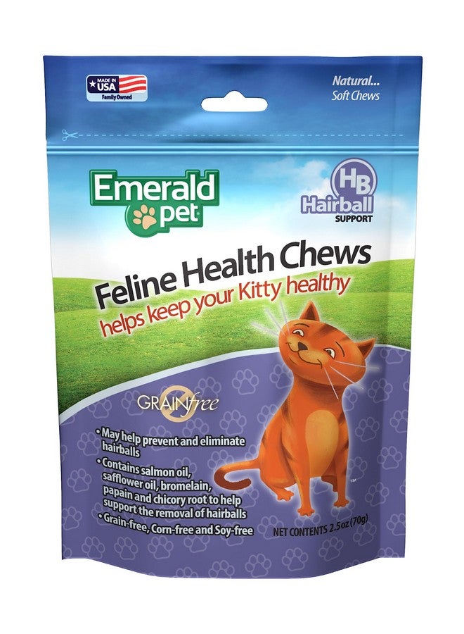 Emerald Pet Feline Health Chews Hairball Support - Natural Grain Free Feline Hairball Control Chews - Hairball Control Cat Supplements for Hairball Prevention and Elimination - Made in USA, 2.5 oz - Image 1