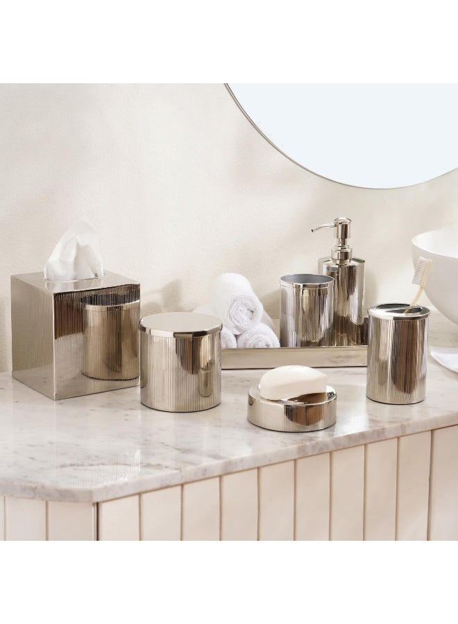 Pan Home Meteor Metal Cotton Jar Dia9x10cm - Silver - Image 1