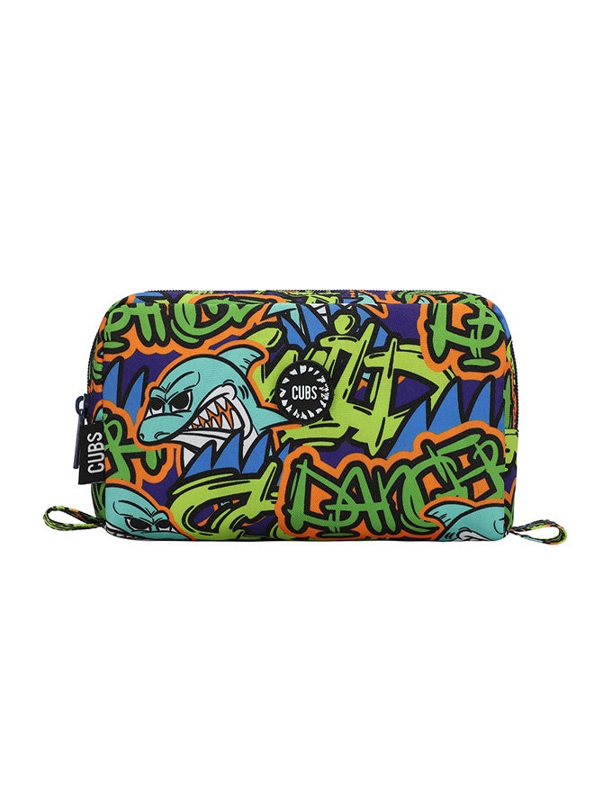 CUBS Shark Print Waterproof pencil case pouch with zip closure - Image 1