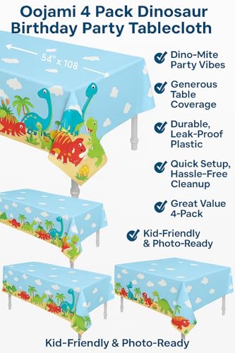 Oojami طقم أوجامي 4 من أغطية الطاولات لعيد ميلاد الديناصورات بحجم: 54" × 108" موضوع الديناصورات للأطفال - Image 2