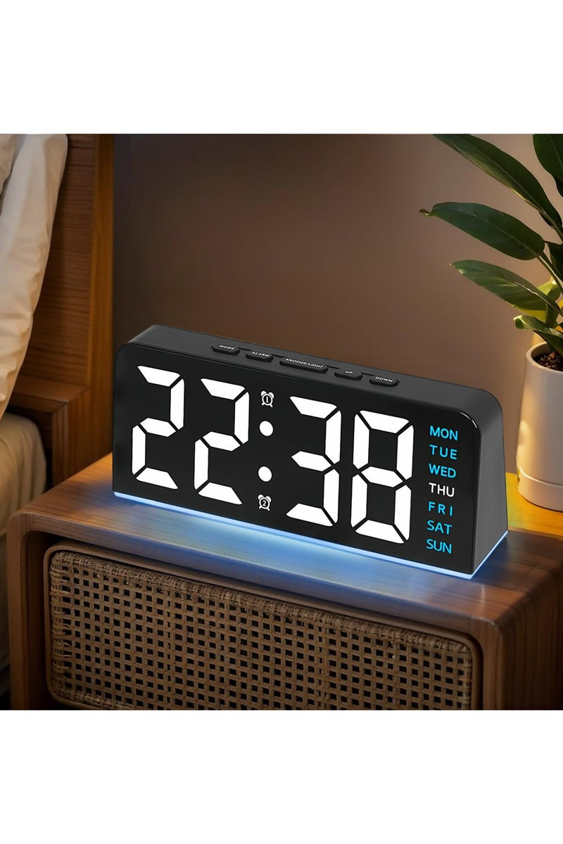 Dominy 6.8'' Digital Alarm Clock,  LED Digital Clock with Ambient Light, with Day/Date/Temperature/ 12/24H/ Dual Alarm/Snooze, Bedside Desk Table Clock, for Office Bedroom Kids Elderly - Image 1