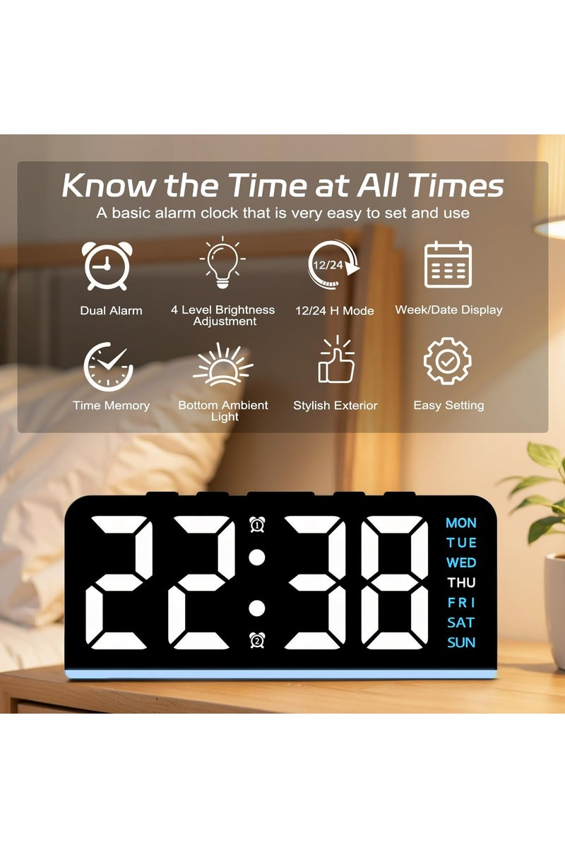 Dominy 6.8'' Digital Alarm Clock,  LED Digital Clock with Ambient Light, with Day/Date/Temperature/ 12/24H/ Dual Alarm/Snooze, Bedside Desk Table Clock, for Office Bedroom Kids Elderly - Image 2