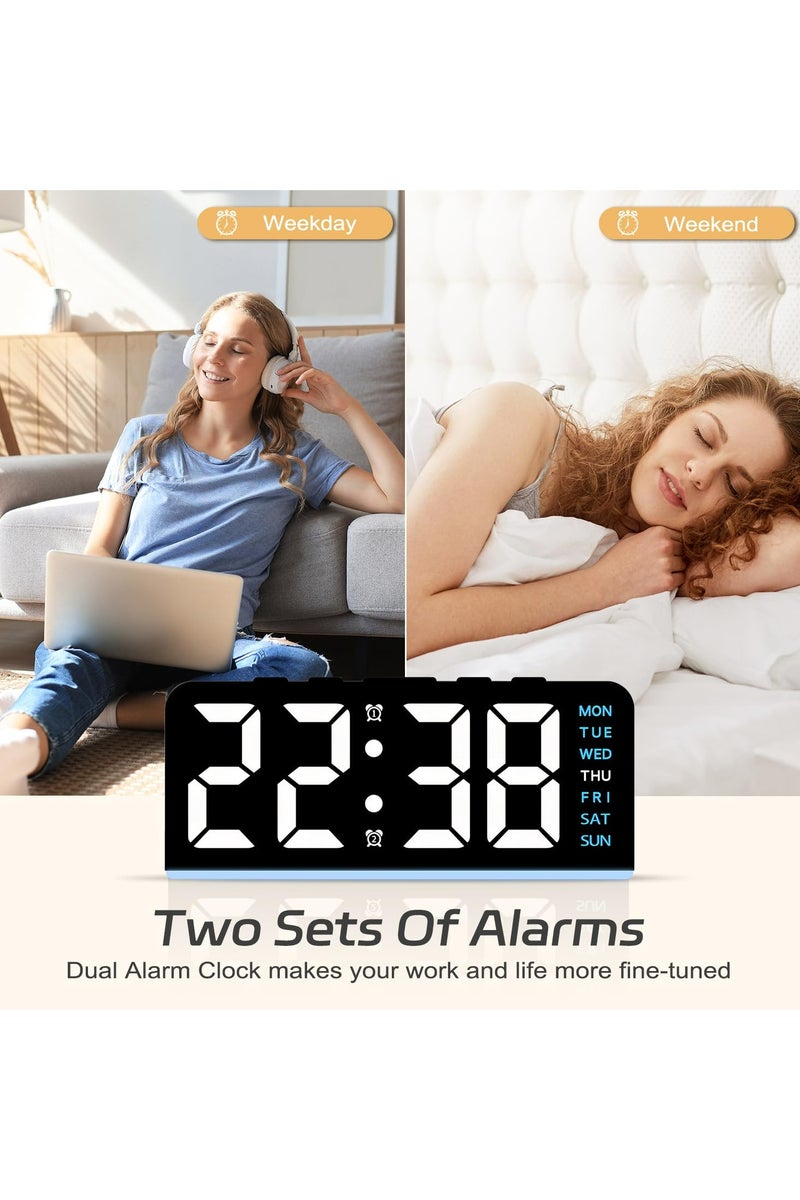 Dominy 6.8'' Digital Alarm Clock,  LED Digital Clock with Ambient Light, with Day/Date/Temperature/ 12/24H/ Dual Alarm/Snooze, Bedside Desk Table Clock, for Office Bedroom Kids Elderly - Image 3