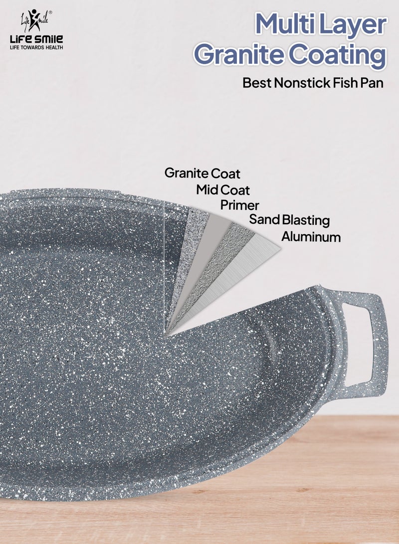 Life Smile Granite Nonstick 42cm Fish Pan with Lid (5.4L) – Induction Compatible Aluminium Oval Cooking Pan - Image 5