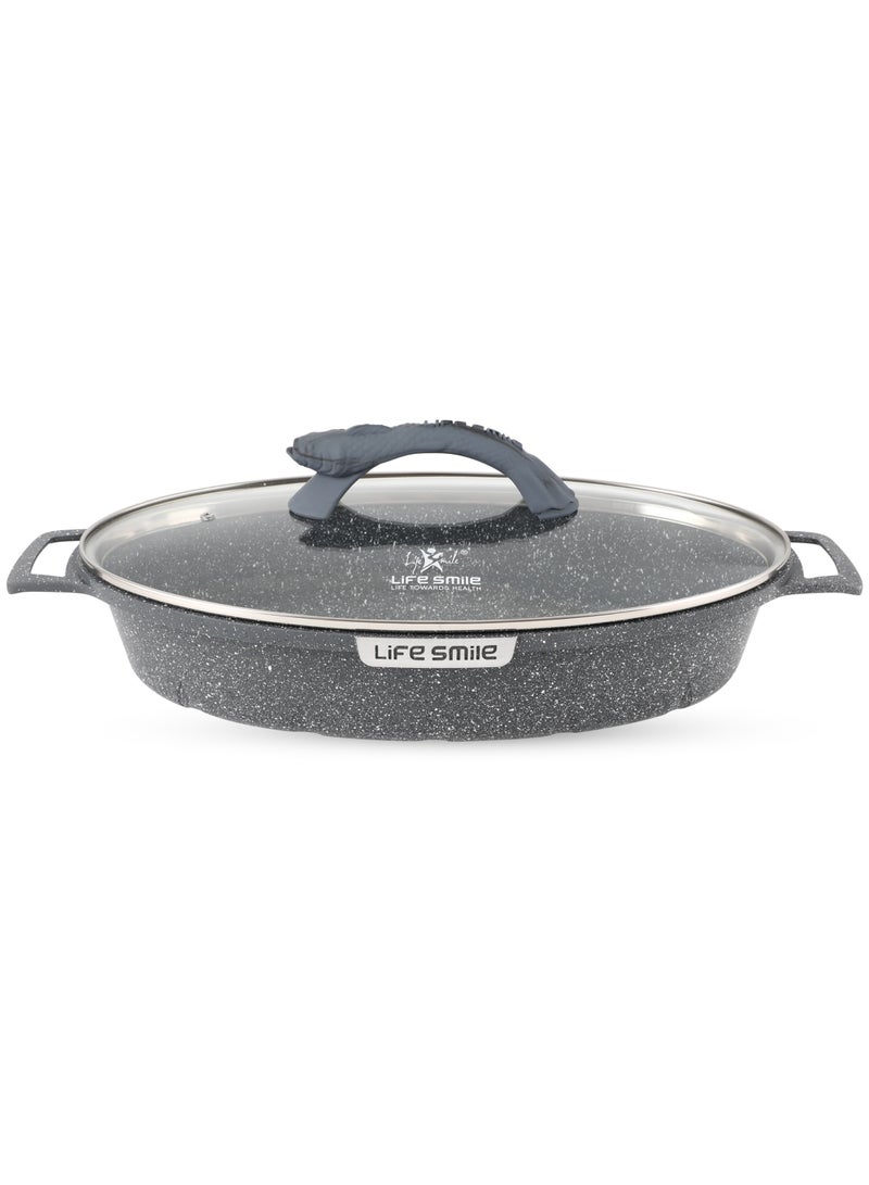Life Smile Granite Nonstick 42cm Fish Pan with Lid (5.4L) – Induction Compatible Aluminium Oval Cooking Pan - Image 1