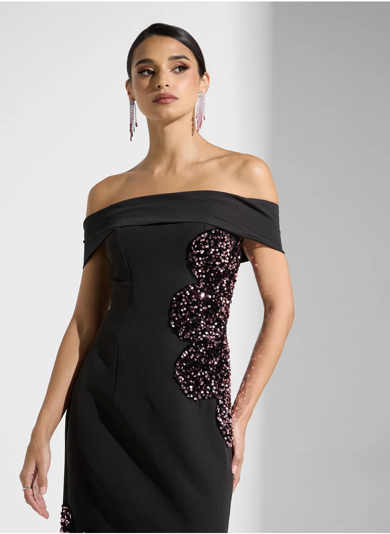 Namshi x Sequin Applique Gown Dress