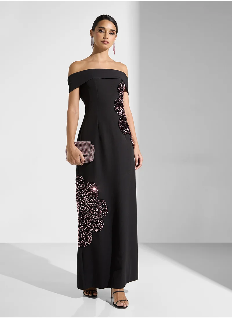 Namshi x Sequin Applique Gown Dress