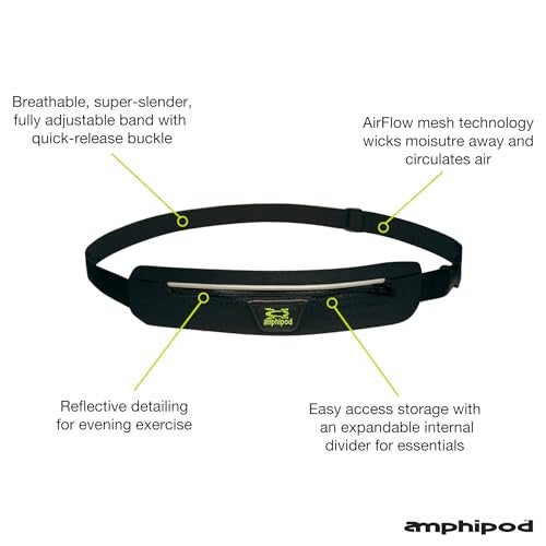 Amphipod AirFlow MicroStretch Belt, Ultra-Light Minimalist Runners Waist Pack Bag for Running, Jogging, Men & Women - Black/Silver - L - Image 2