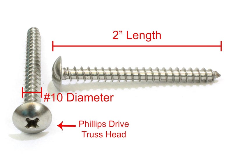 Bolt Dropper #10 x 2 inch Stainless Truss Head Phillips Wood Screw (Set of 100), 18-8 (304) Stainless Steel Screws, ssd Screws - Image 2