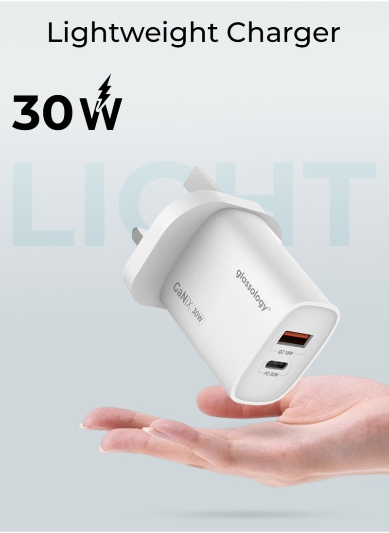 glassology - 30W GaN Fast Wall Charger: Dual USB-C (30W) & USB-A (18W) Ports, GaN Technology Fast Charging, Overheat Protection, Compatible with iOS & Android - Image 1