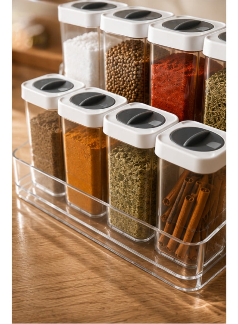 12-Piece Spice Jar Set with 3-Tier Clear Acrylic Organizer Rack – 250ml Plastic Spice Containers – Multi-Function Rotating Lids – Odor-Resistant Kitchen Storage Organizer - Image 5
