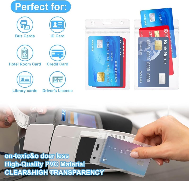 BEANPRECOY 20 Pcs Clear Card Holder, Clear Plastic Vertical Badge Holders, Name Tag Holders, PVC Dustproof Waterproof Resealable Zip ID Card Holder for Home, School, Office - Image 4
